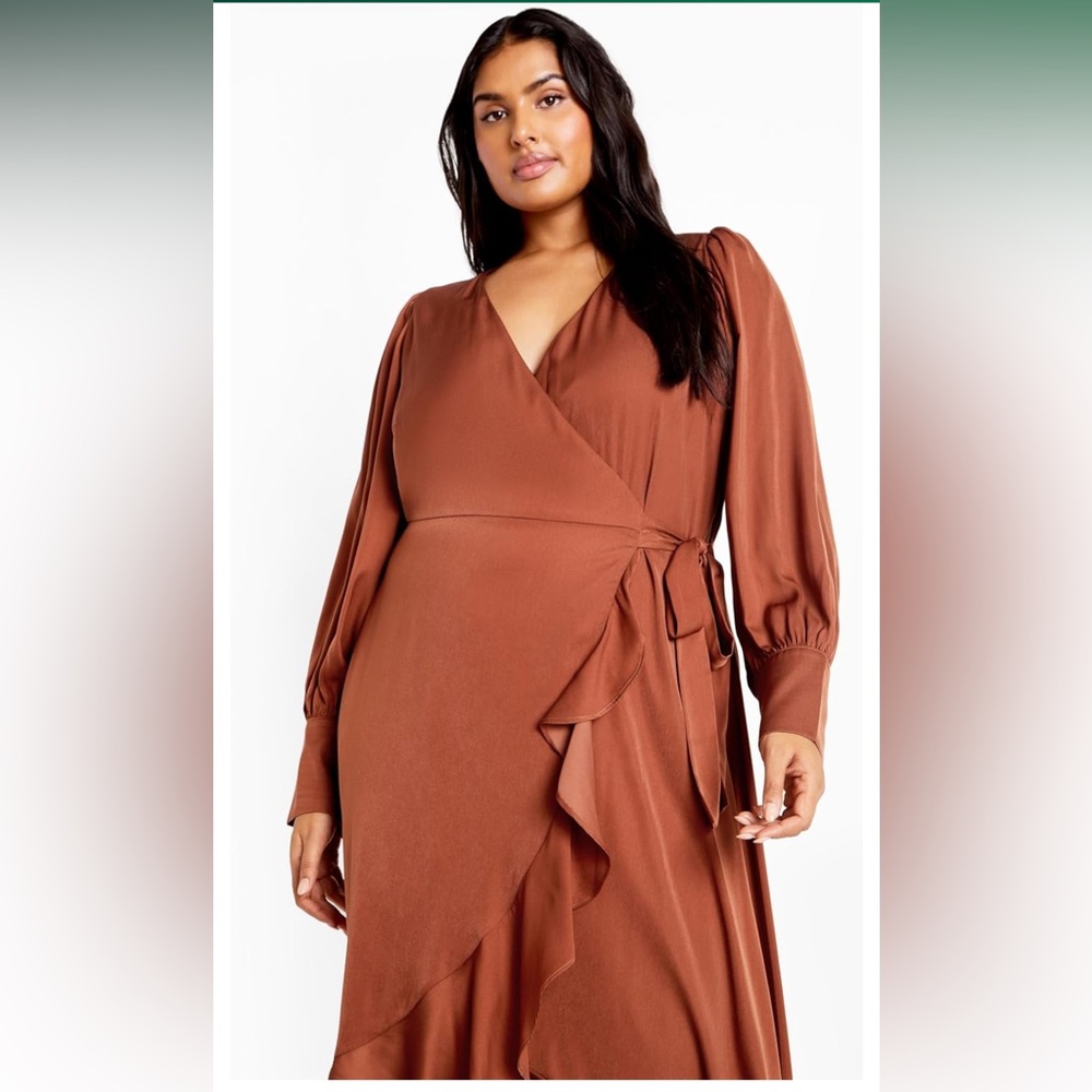 City Chic | Terracotta Bronze Cinnamon Maxi TRUE Wrap Dress Formal Wedding Guest - Picture 3 of 7